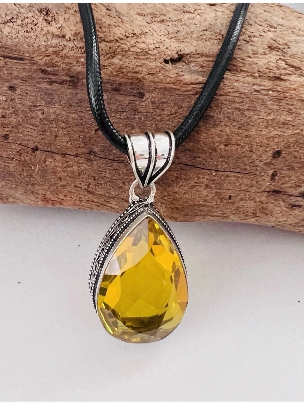 925 Sterling Silver Citrine Teardrop Necklace Gemstone Womens Jewelry